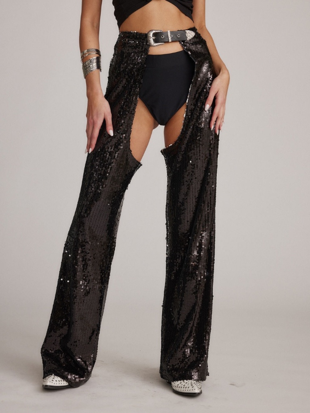 12th Tribe Hartley Black Sequin Chaps Size SS
